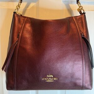 COACH MARLON PEBBLED LEATHER METALLIC WINE